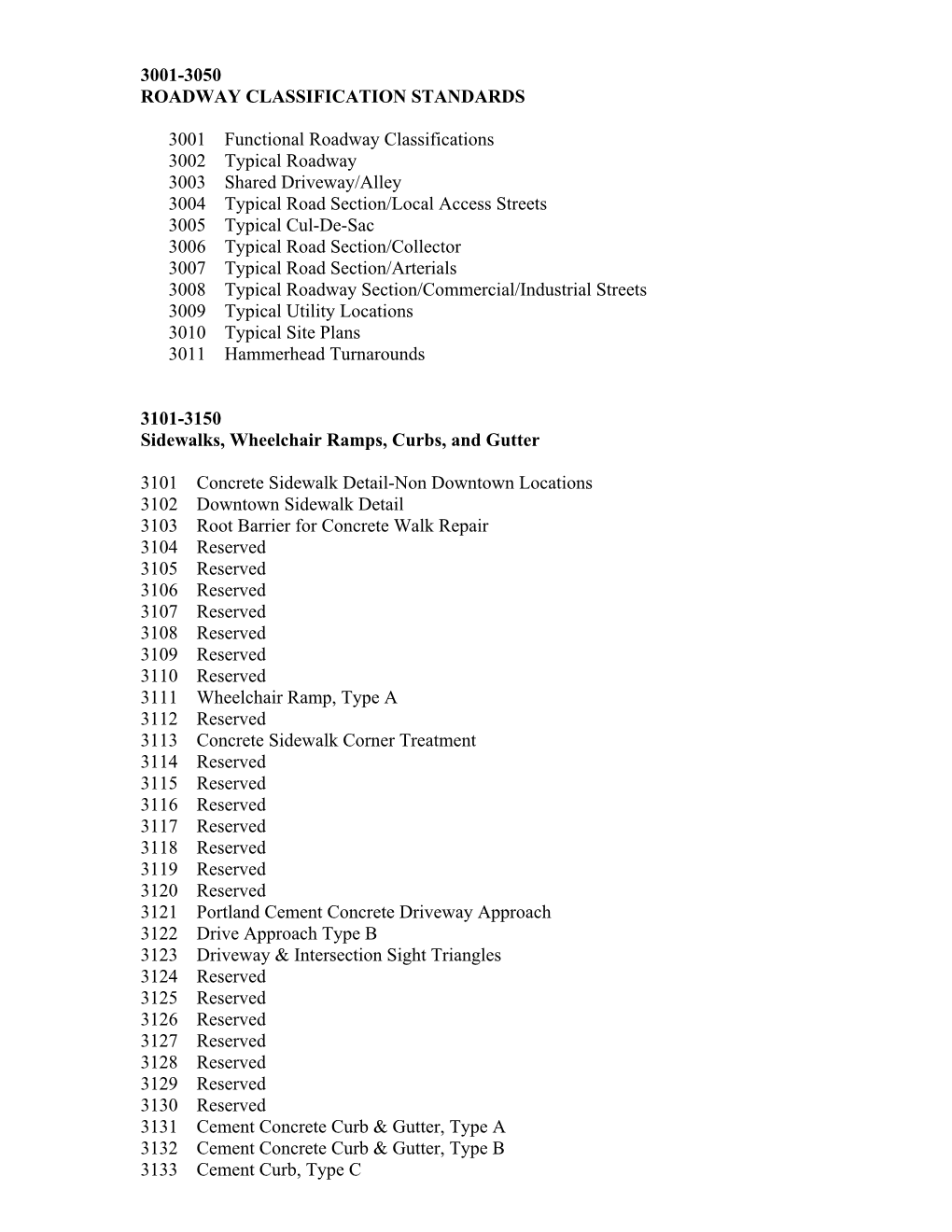 3001-3050 Roadway Classification Standards