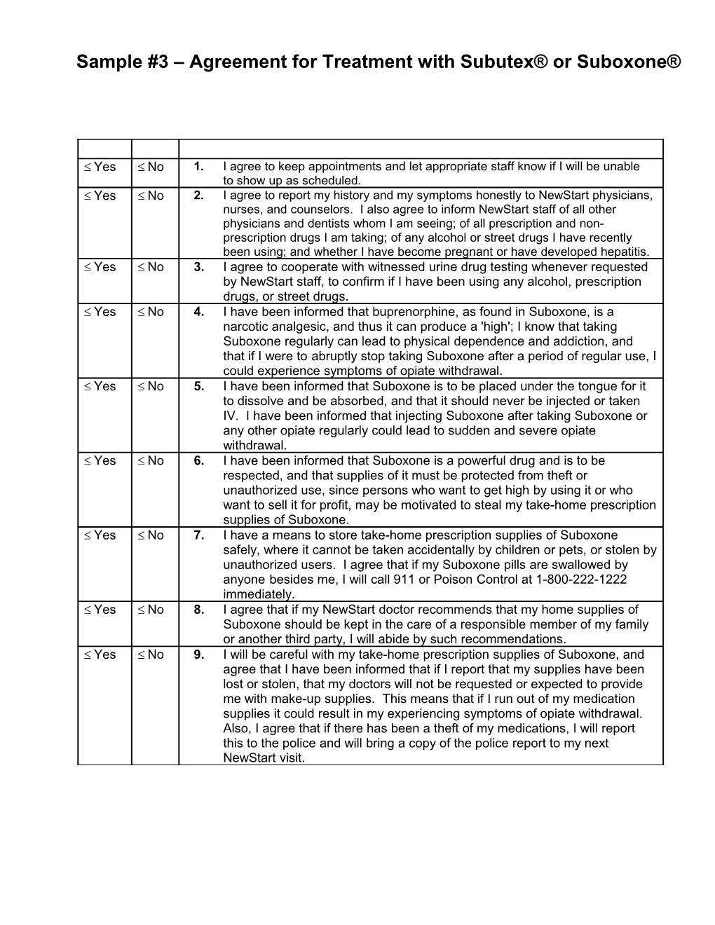 Newstart Patient Contract For Buprenorphine Treatment Of Opiate Addiction Or Opiate Withdrawal Using Suboxone