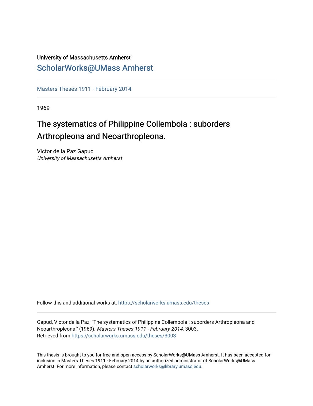 The Systematics of Philippine Collembola : Suborders Arthropleona and Neoarthropleona