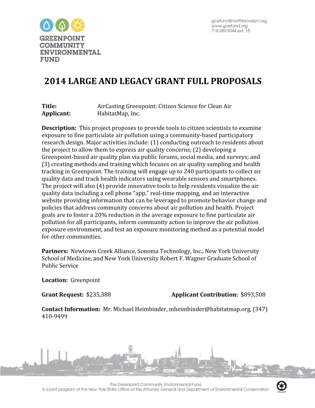 2014 Large and Legacy Grant Full Proposals