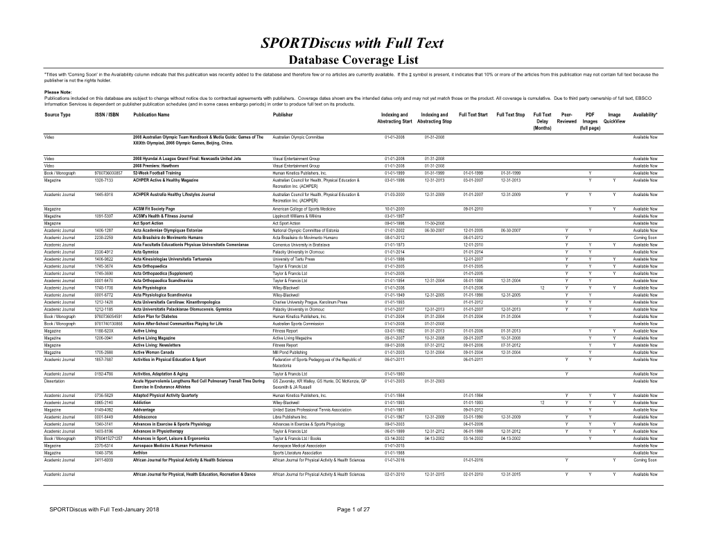 Sportdiscus with Full Text Database Coverage List