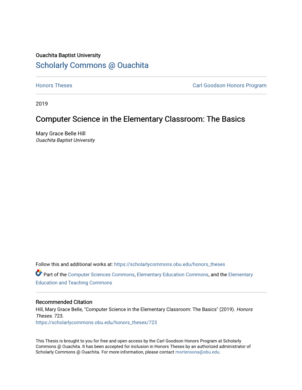 Computer Science in the Elementary Classroom: the Basics