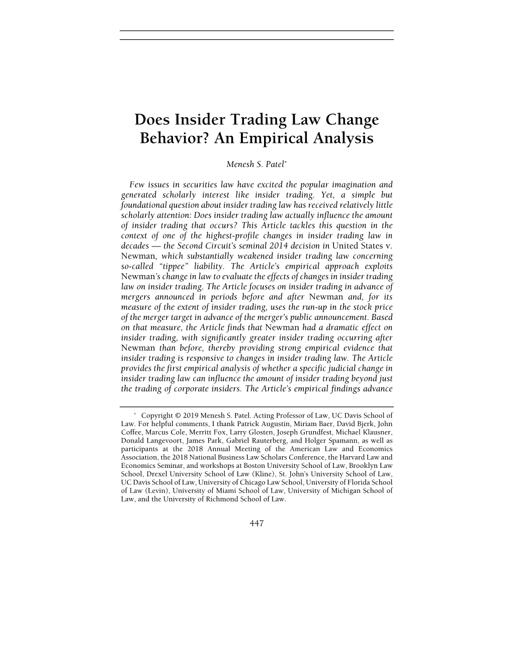 Does Insider Trading Law Change Behavior? an Empirical Analysis