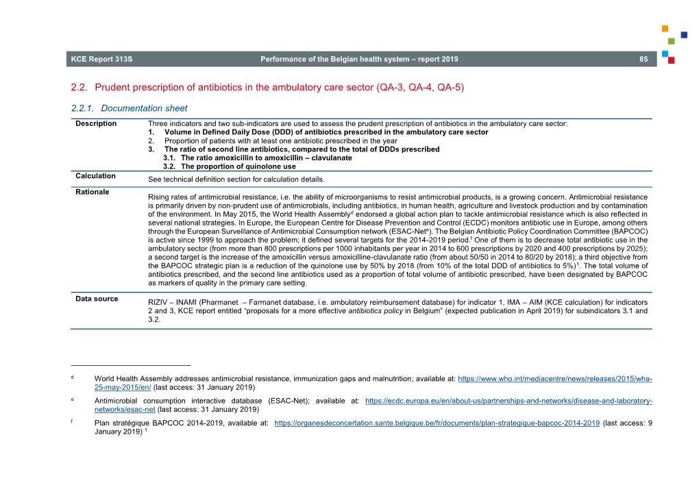 Performance of the Belgian Health System – Report 2019 – Supplement