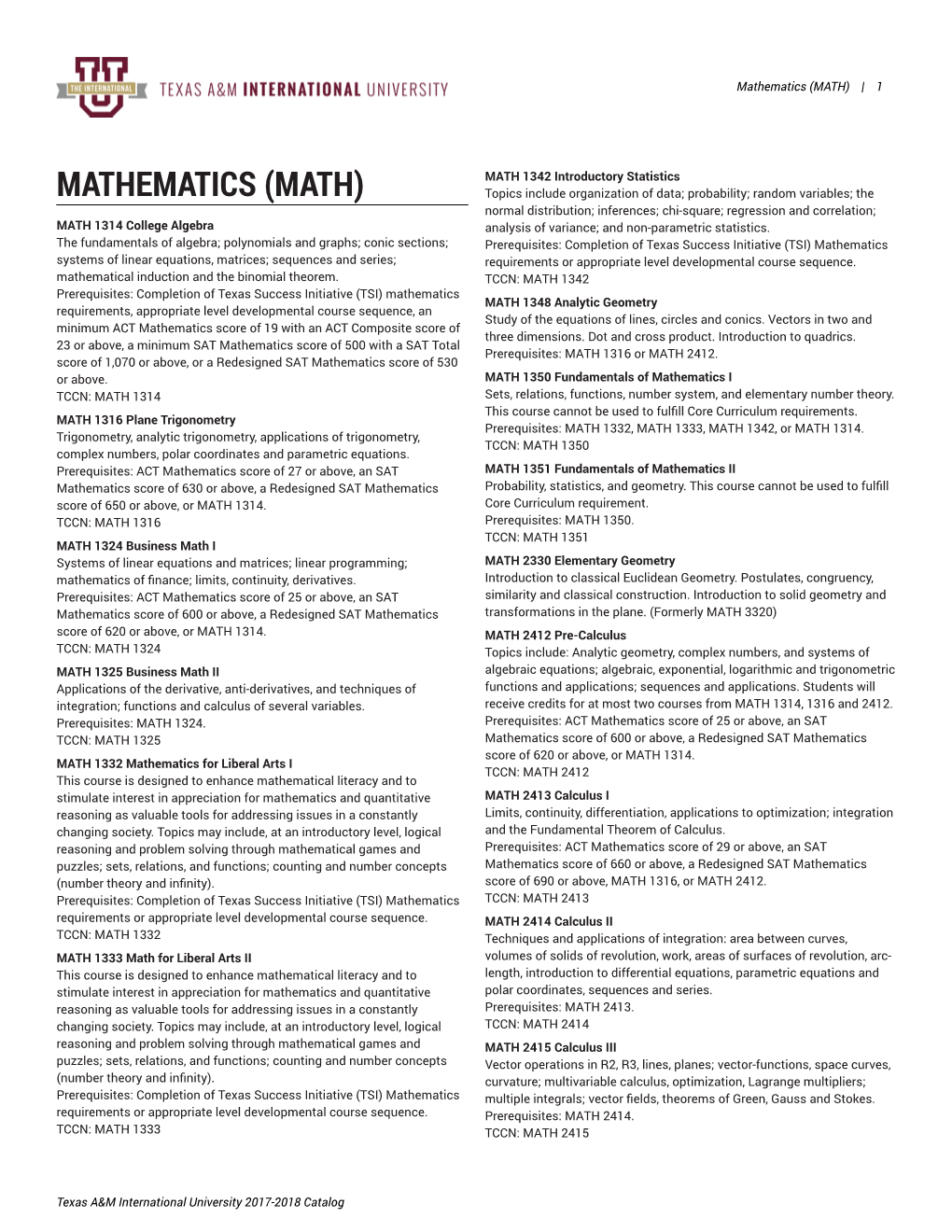 Mathematics (MATH) | 1