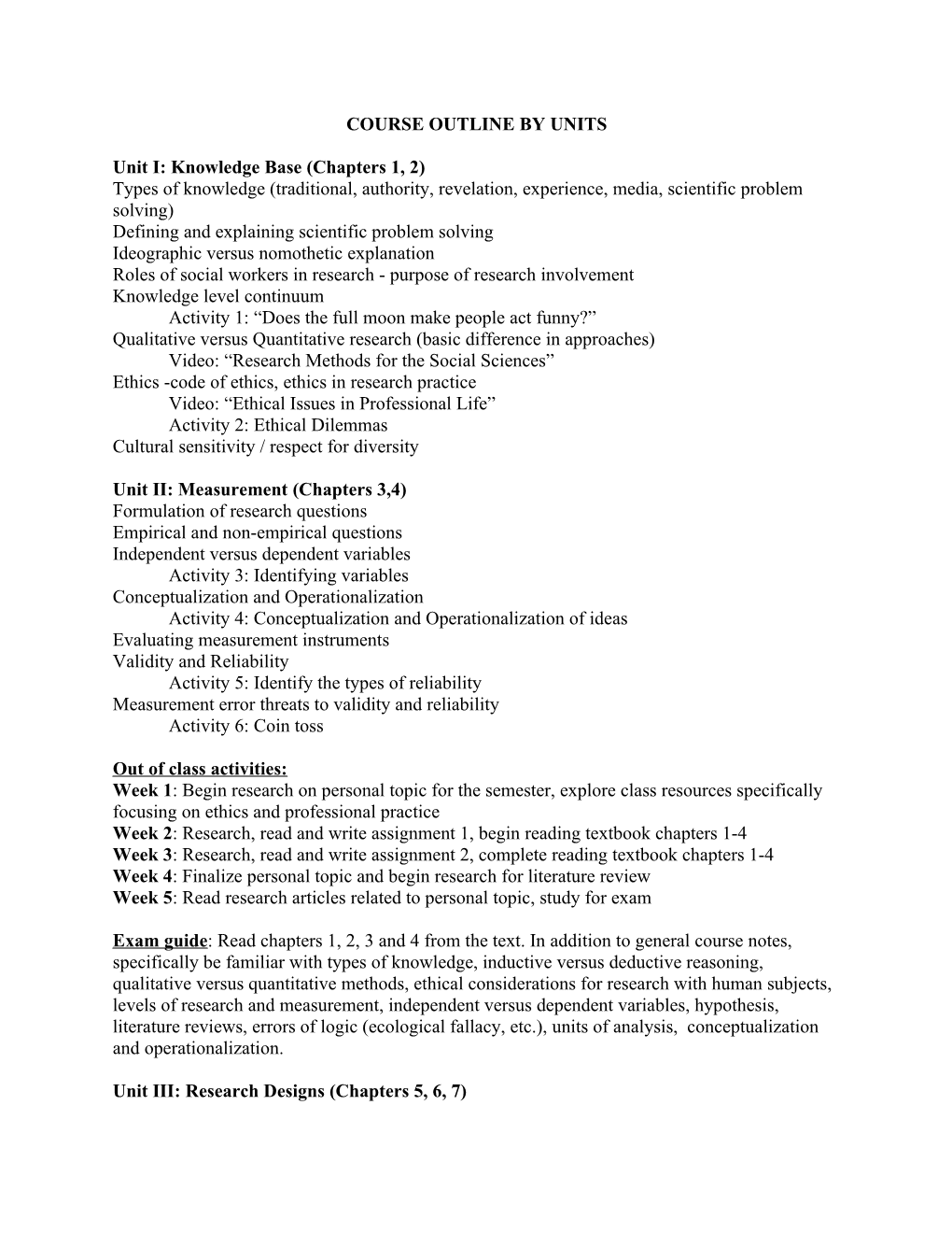 Course Outline by Units