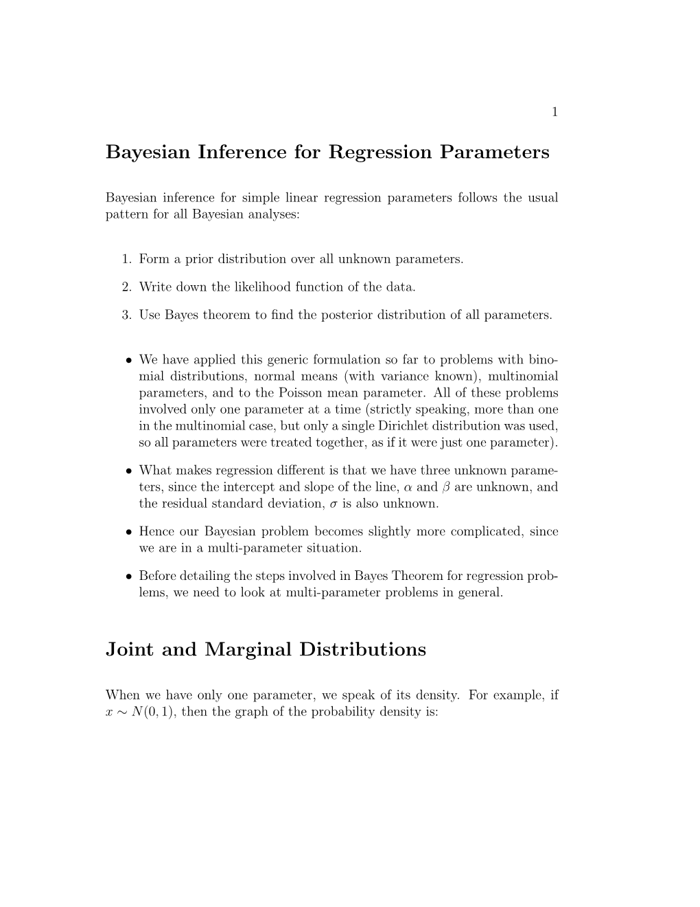 Bayesian Inference for Regression Parameters Joint and Marginal