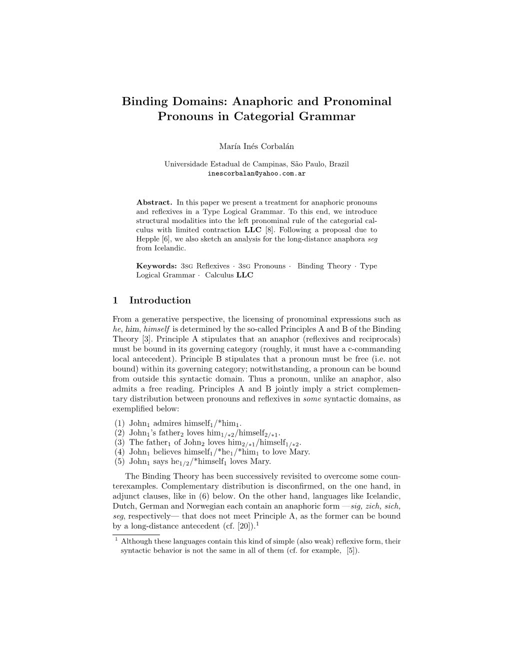 Binding Domains: Anaphoric and Pronominal Pronouns in Categorial Grammar