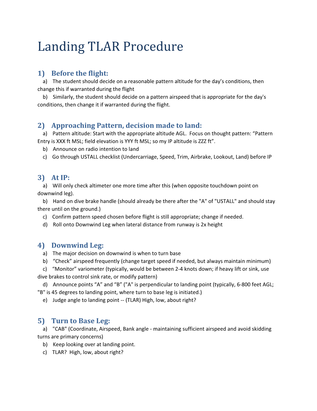 Landing TLAR Procedure