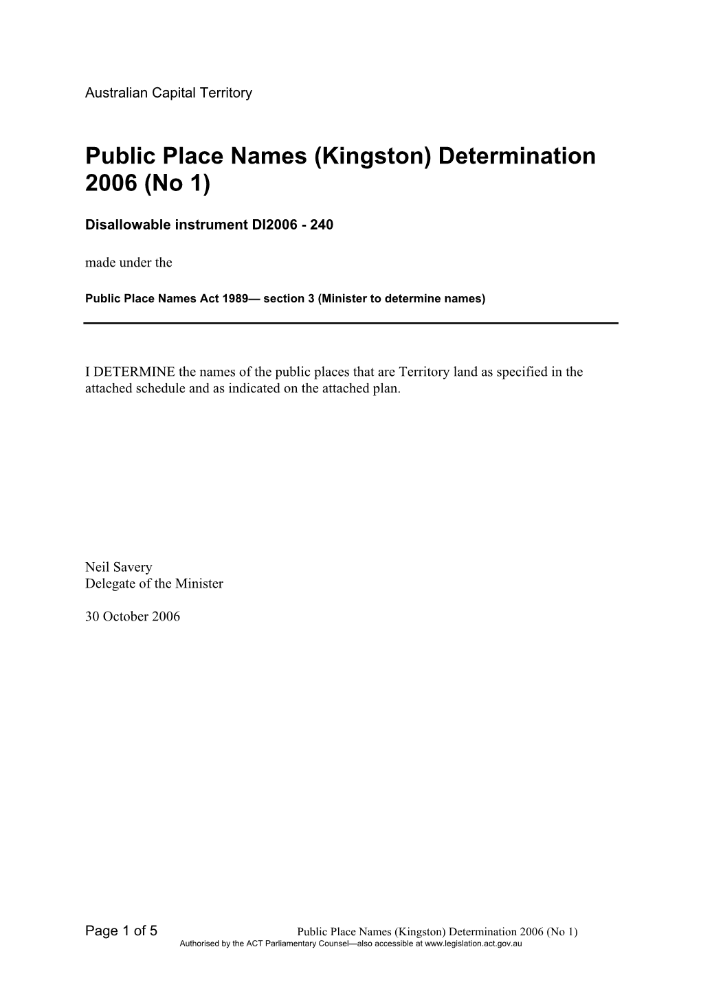 Kingston) Determination 2006 (No 1)