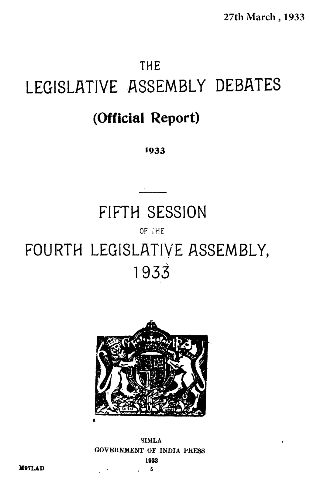 1 Legislative ·Assembly Debates Fifth Session