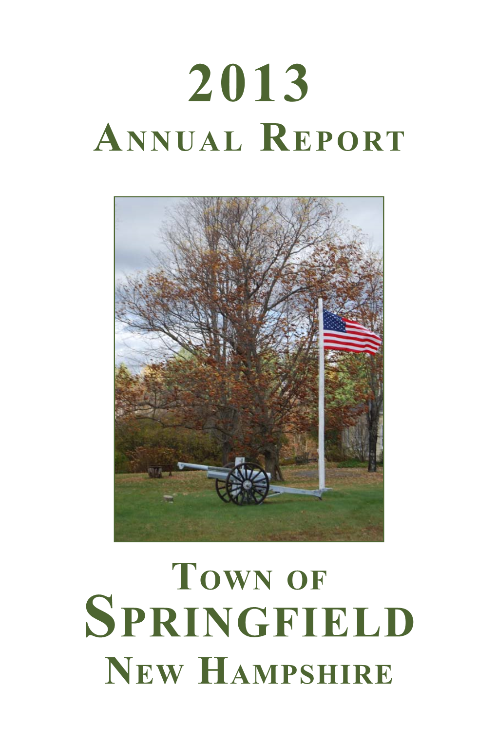 2013 Annual Report 2013 a 2013 Nnu a L R Epo R T S P R Ingfield , , N Ew H a Mp Sh I R E Town of Springfield New Hampshire