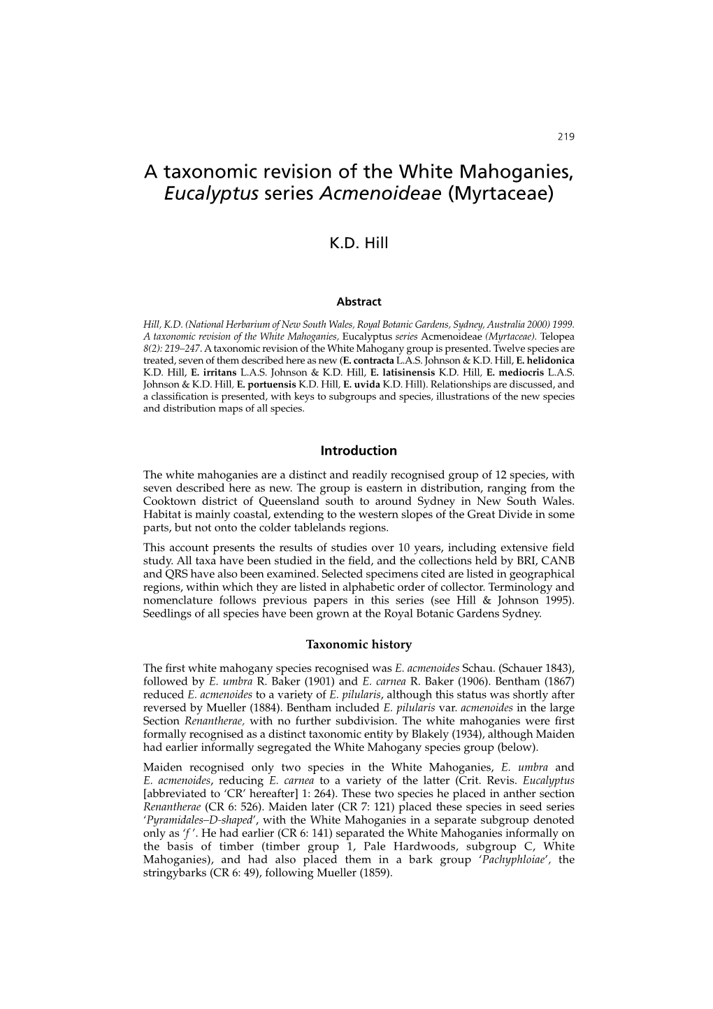 Eucalyptus Series Acmenoideae (Myrtaceae)