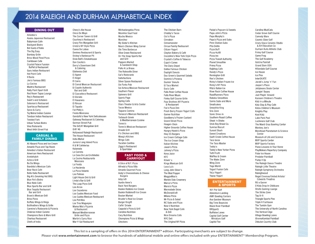 2014 Raleigh and Durham Alphabetical Index