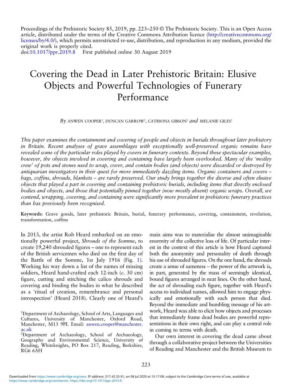 Covering the Dead in Later Prehistoric Britain: Elusive Objects and Powerful Technologies of Funerary Performance