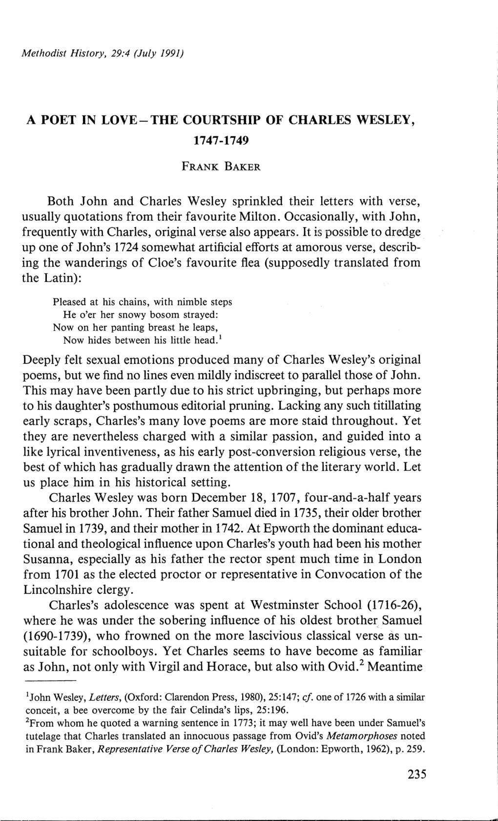 1747-1749 Both John and Charles Wesley Sprinkled Their Letters