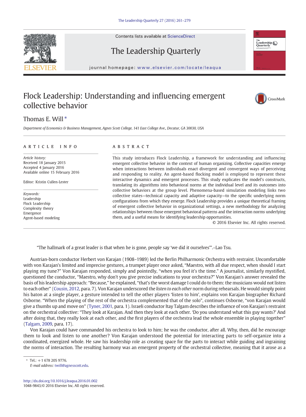 Flock Leadership: Understanding and Influencing Emergent Collective