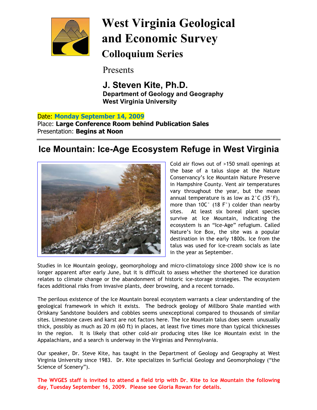 Ice Mountain: Ice-Age Ecosystem Refuge in West Virginia