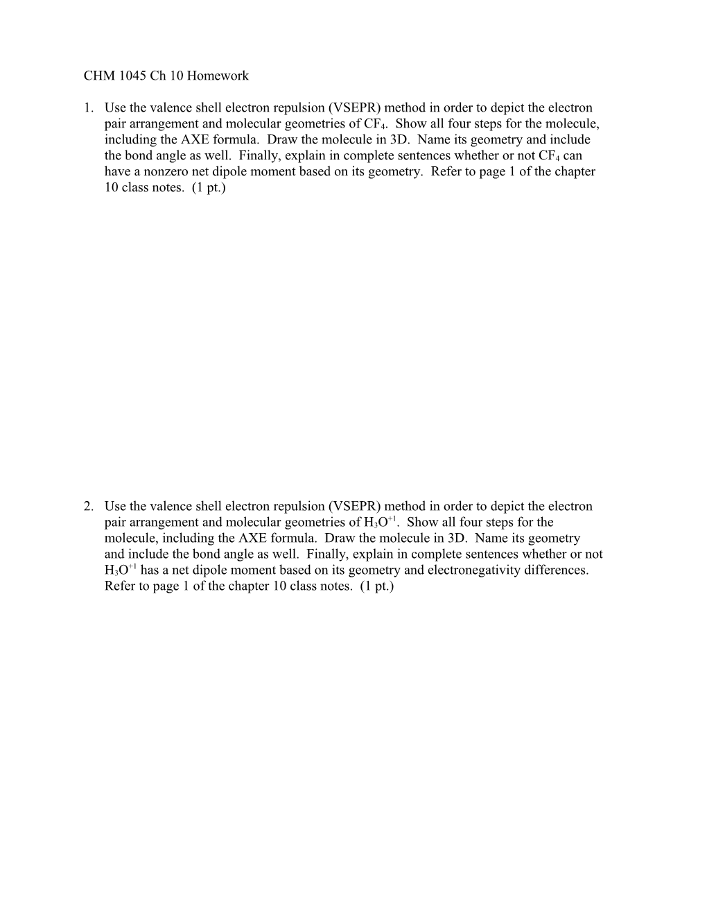 CHM 1045 Ch S 10 & 11 Homework