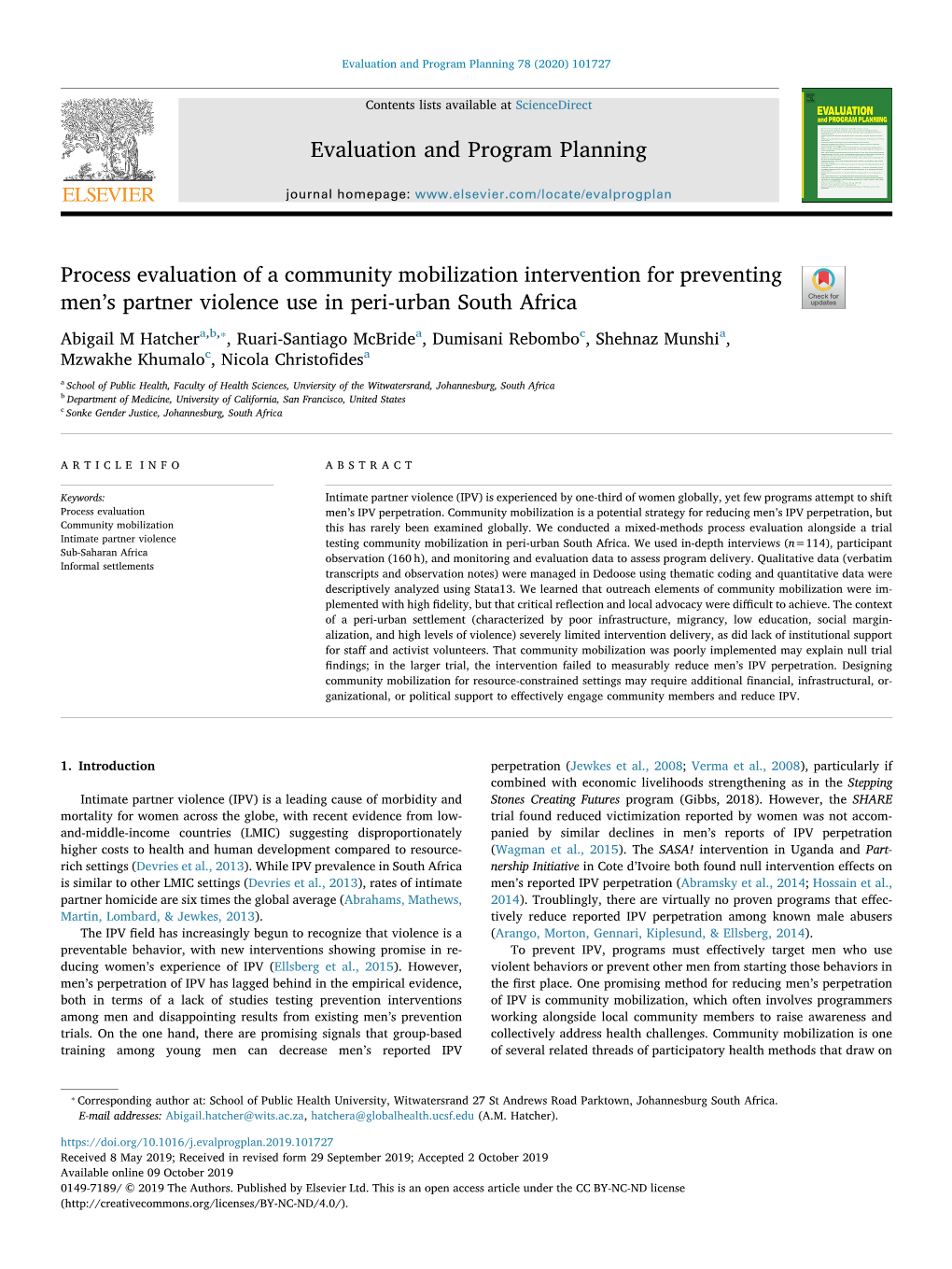 Process Evaluation of a Community Mobilization Intervention For