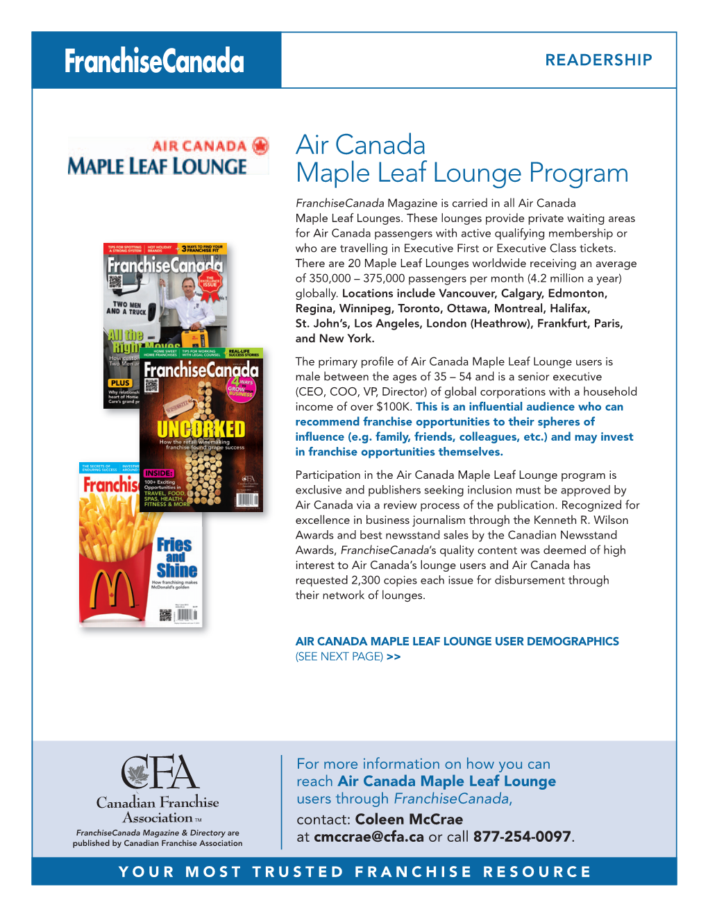 Air Canada Maple Leaf Lounge Program Franchisecanada Magazine Is Carried in All Air Canada Maple Leaf Lounges