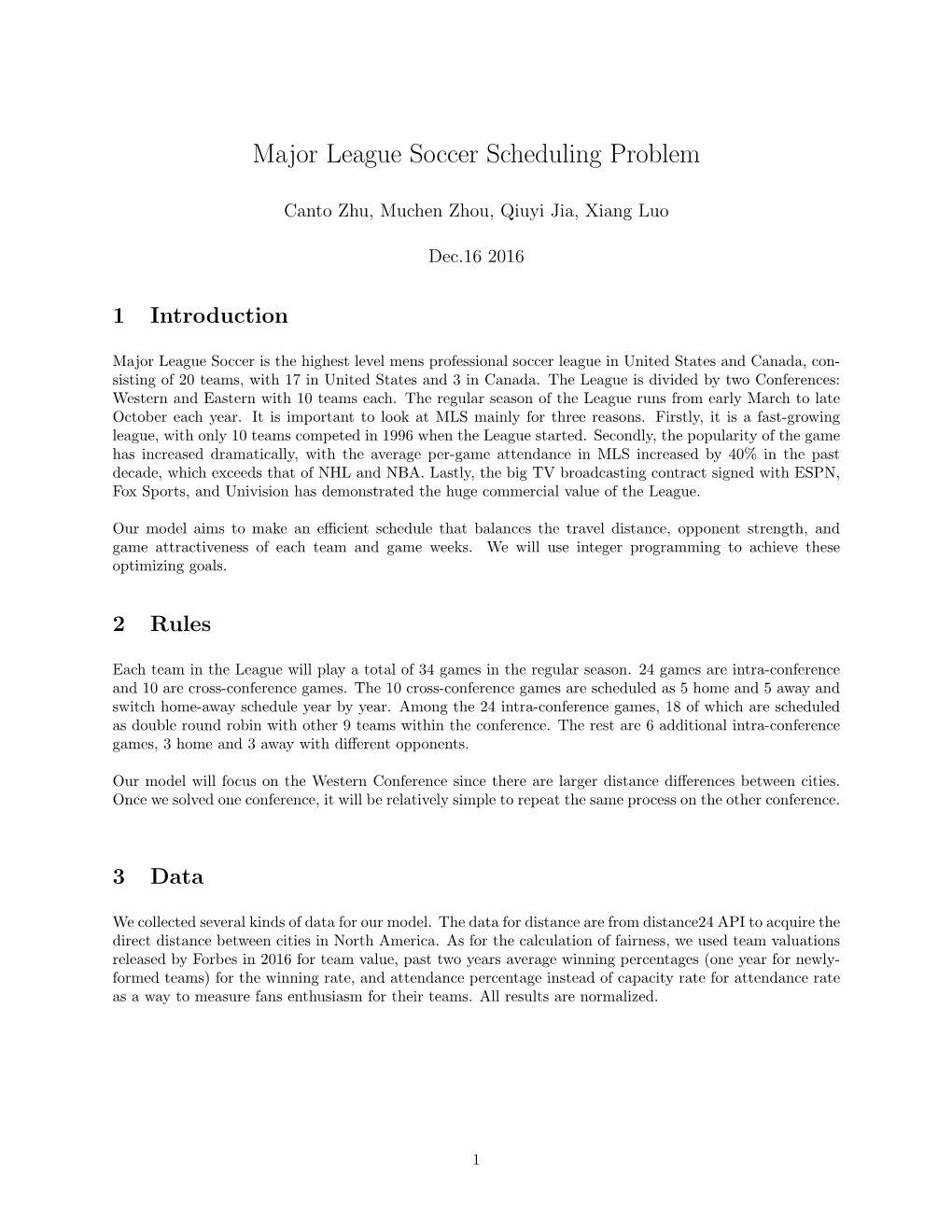 Major League Soccer Scheduling Problem