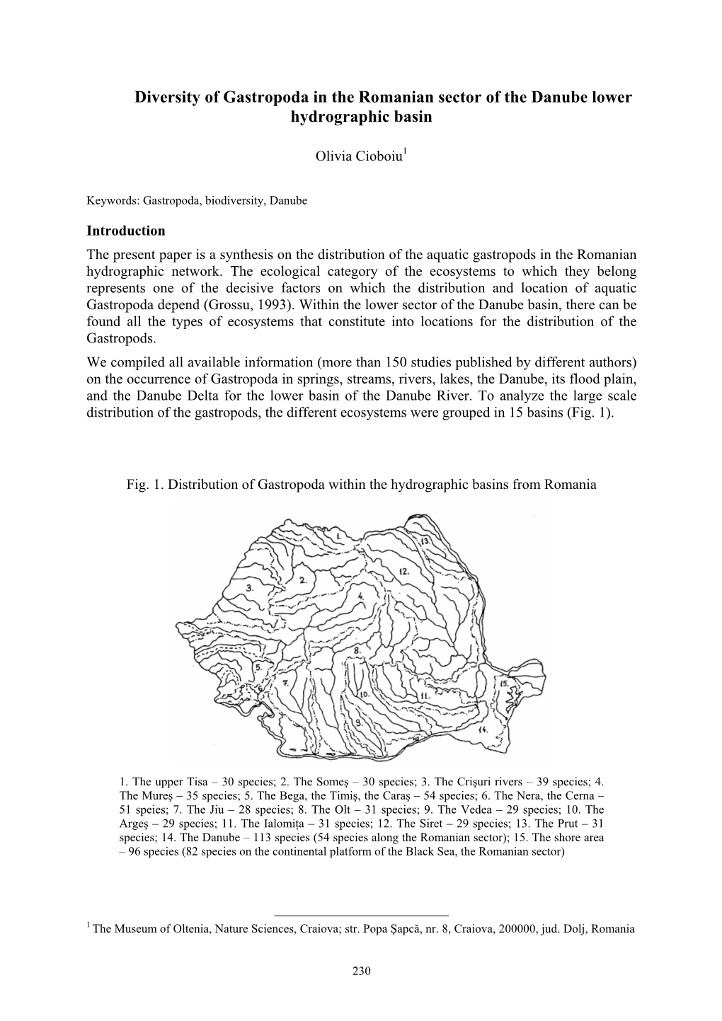 Diversity of Gastropoda in the Romanian Sector of the Danube Lower Hydrographic Basin