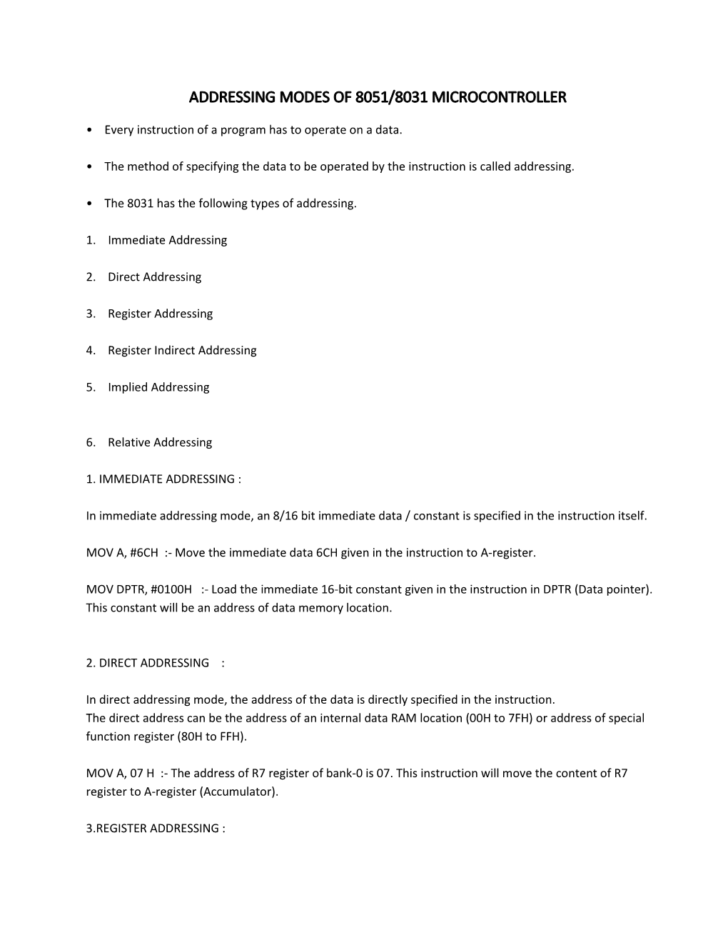 Addressing Modes of 8051/8031 Microcontroller