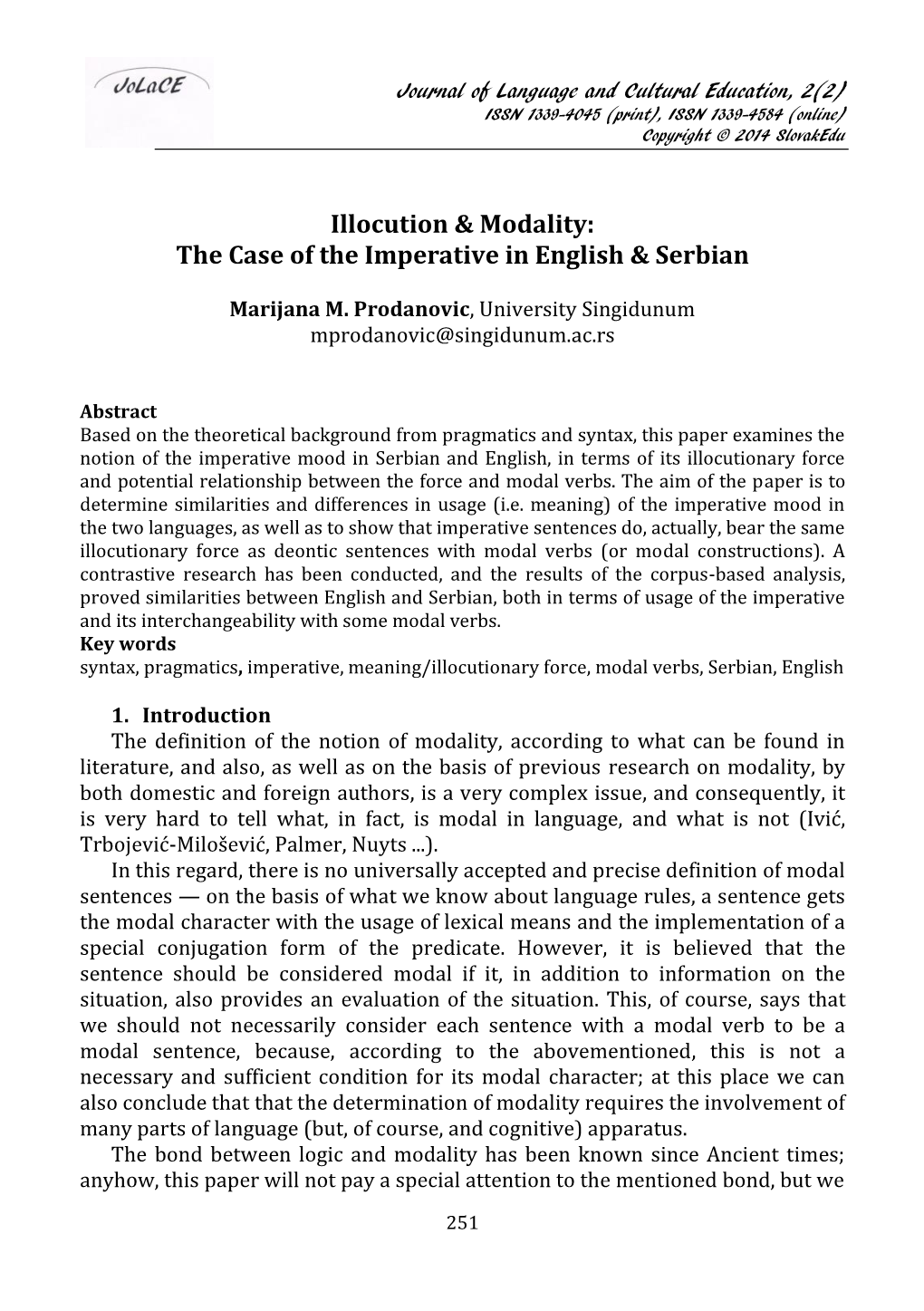 Illocution & Modality: the Case of the Imperative in English & Serbian