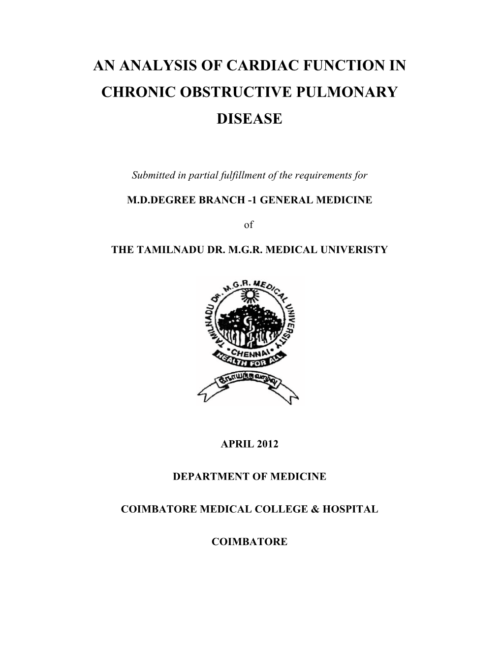 An Analysis of Cardiac Function in Chronic Obstructive Pulmonary Disease