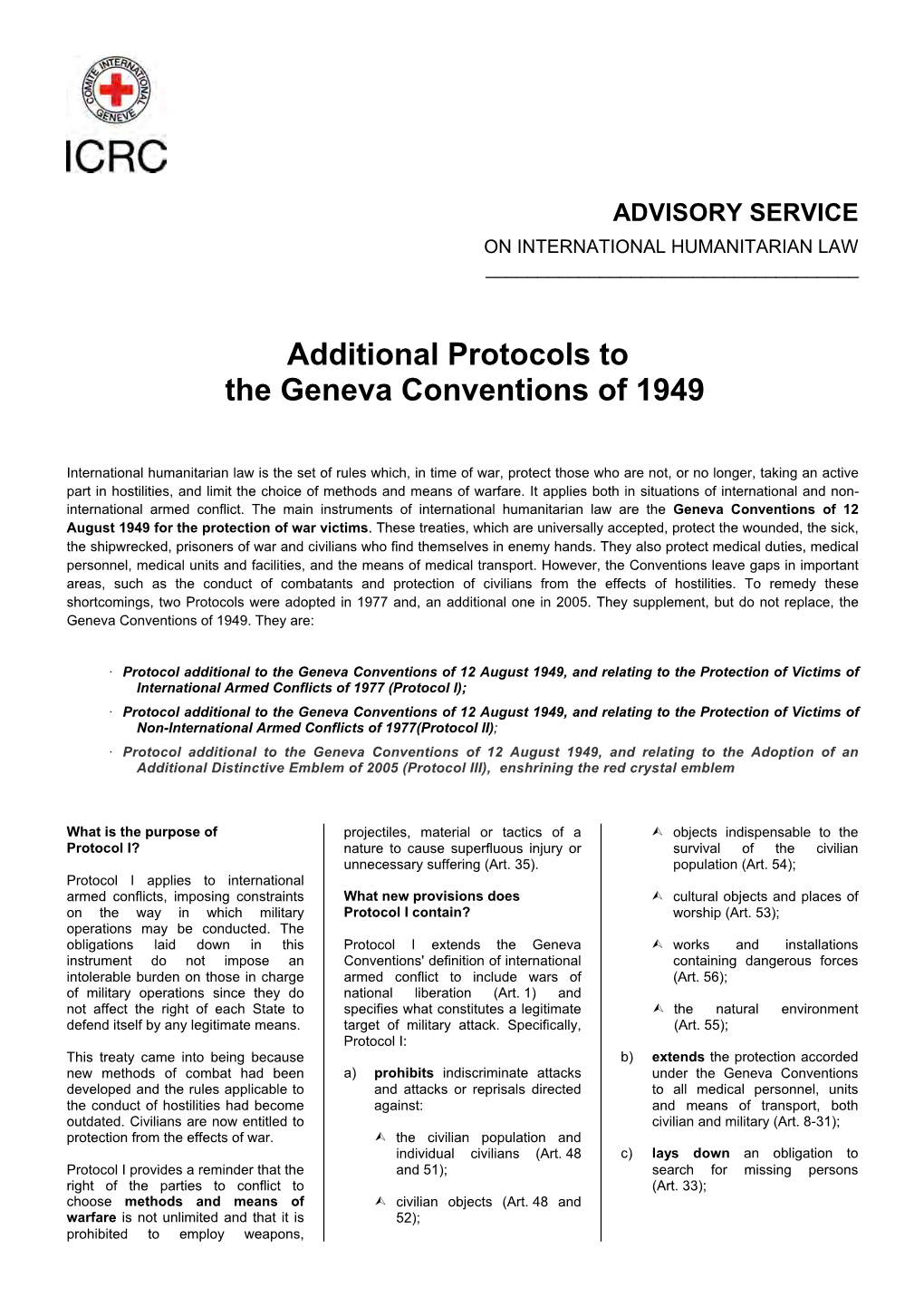 Additional Protocols to the Geneva Conventions of 1949