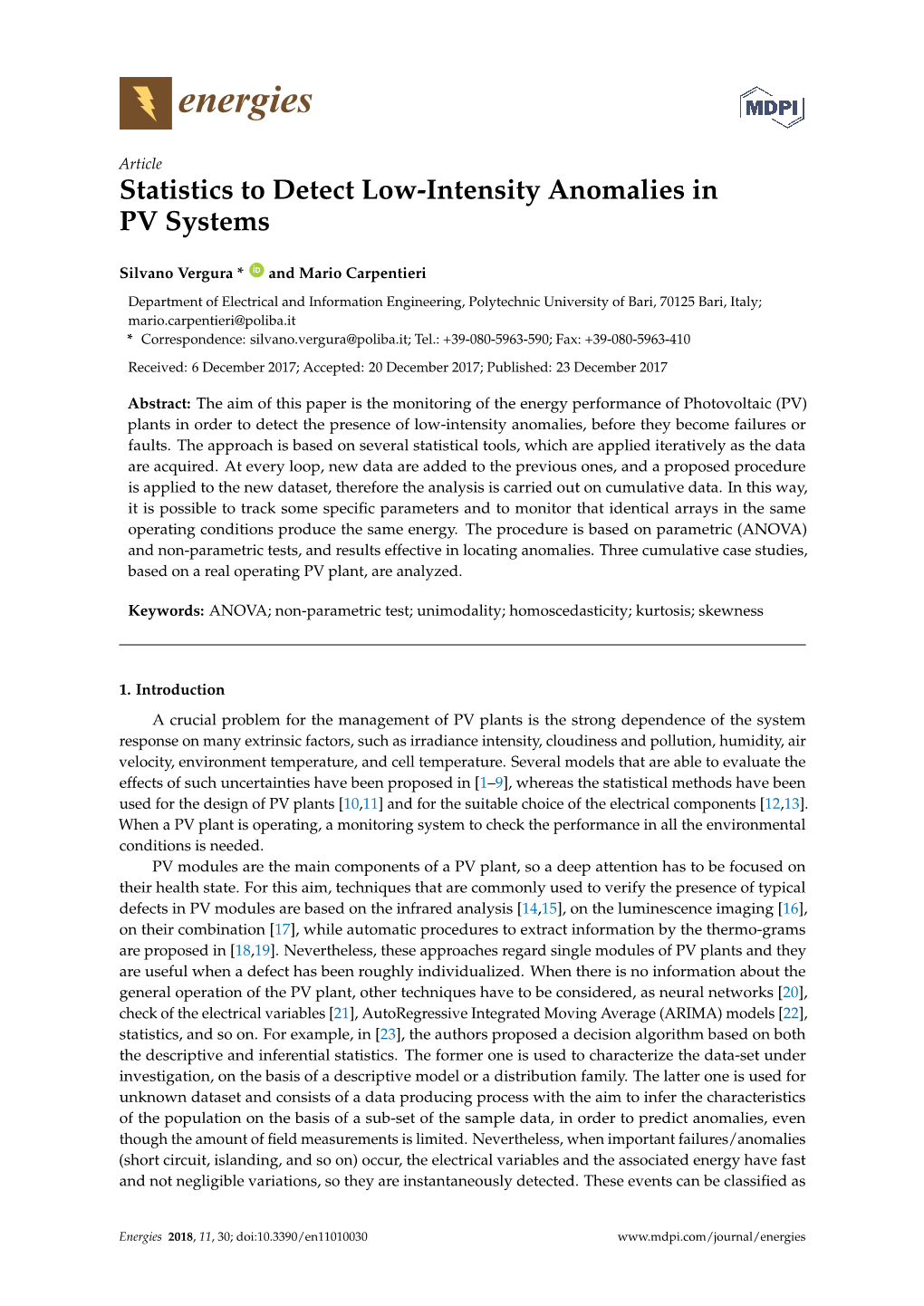 Statistics to Detect Low-Intensity Anomalies in PV Systems