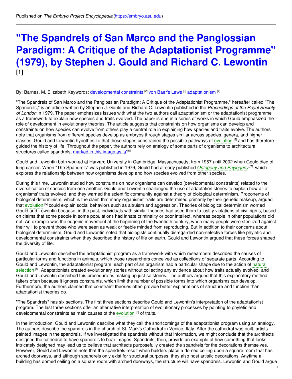 "The Spandrels of San Marco and the Panglossian Paradigm: a Critique of the Adaptationist Programme" (1979), by Stephen J