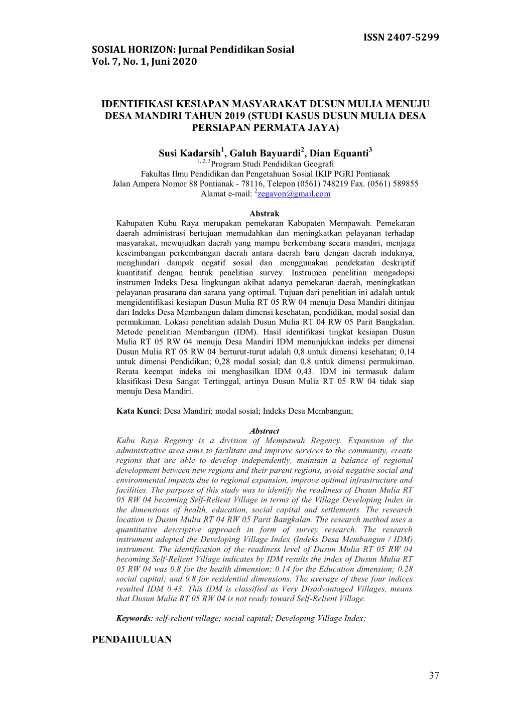 ISSN 2407-5299 SOSIAL HORIZON: Jurnal Pendidikan Sosial Vol