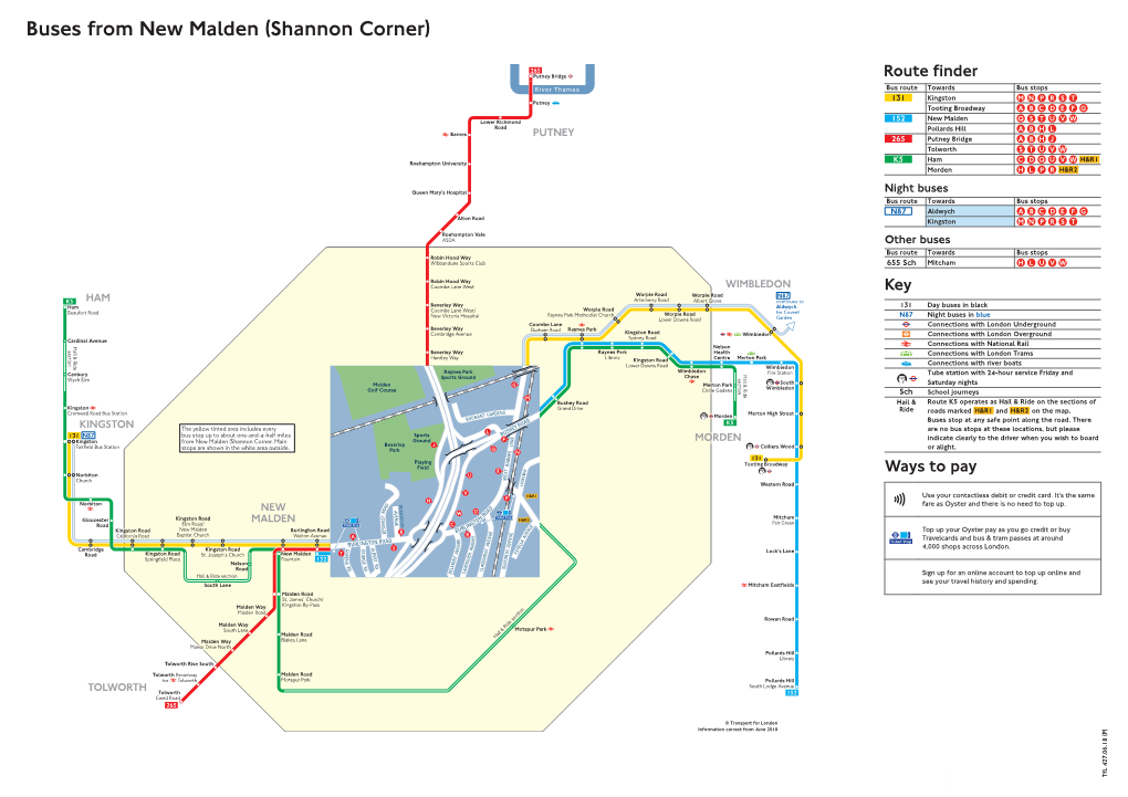 Buses from New Malden (Shannon Corner)