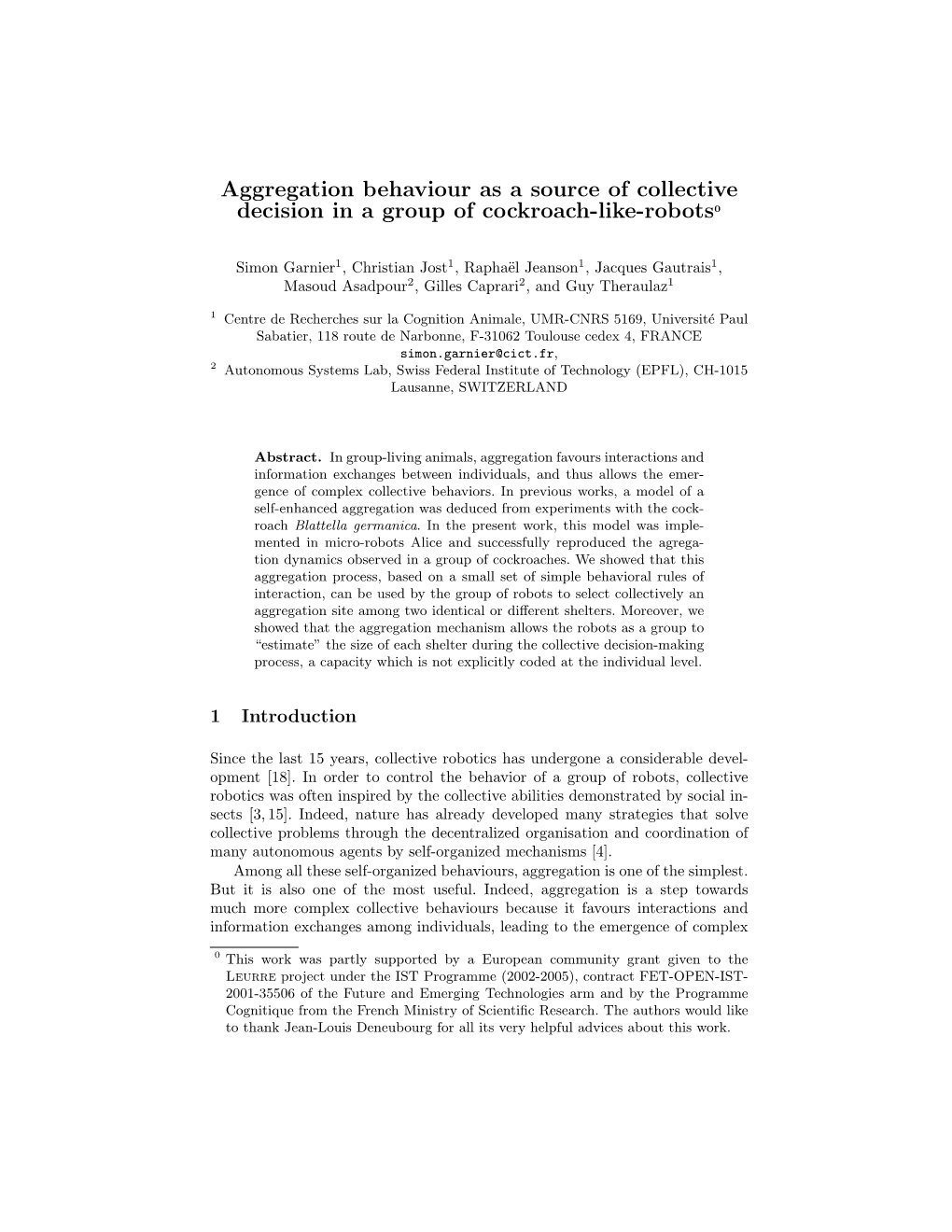 Aggregation Behaviour As a Source of Collective Decision in a Group of Cockroach-Like-Robots0