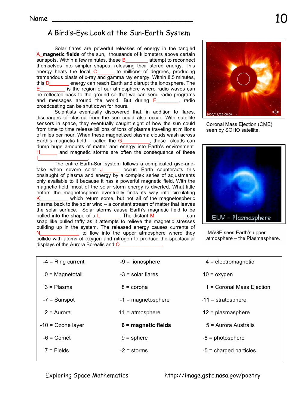 Problem 10, Bird's-Eye Look at the Sun-Earth System