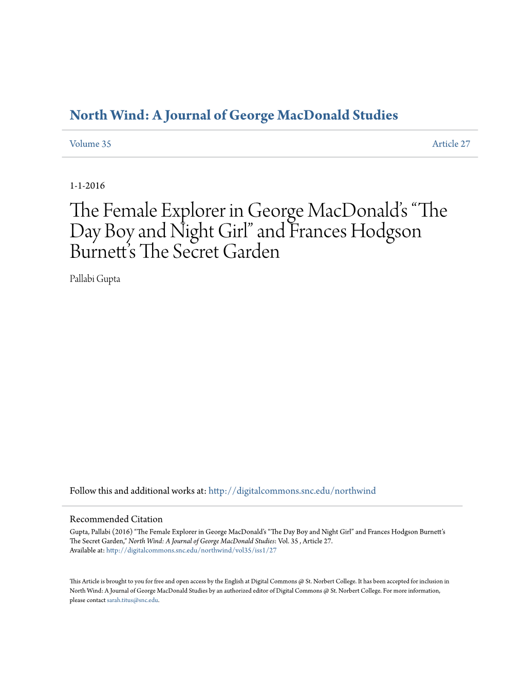 The Female Explorer in George Macdonaldâ•Žs Â•Œthe Day Boy