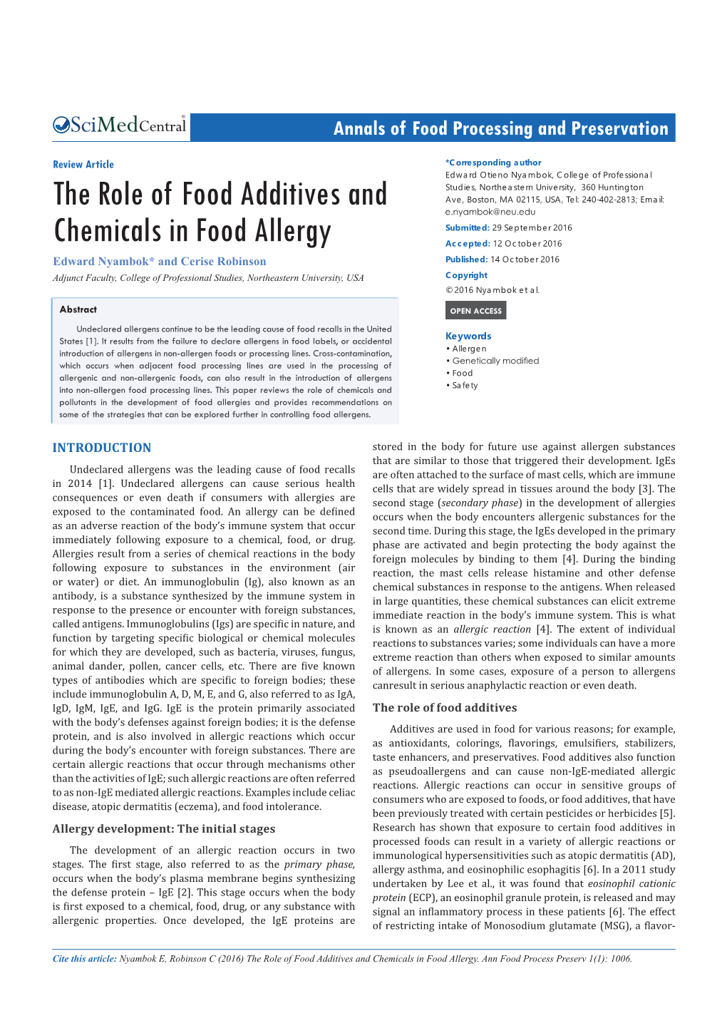 The Role of Food Additives and Chemicals in Food Allergy