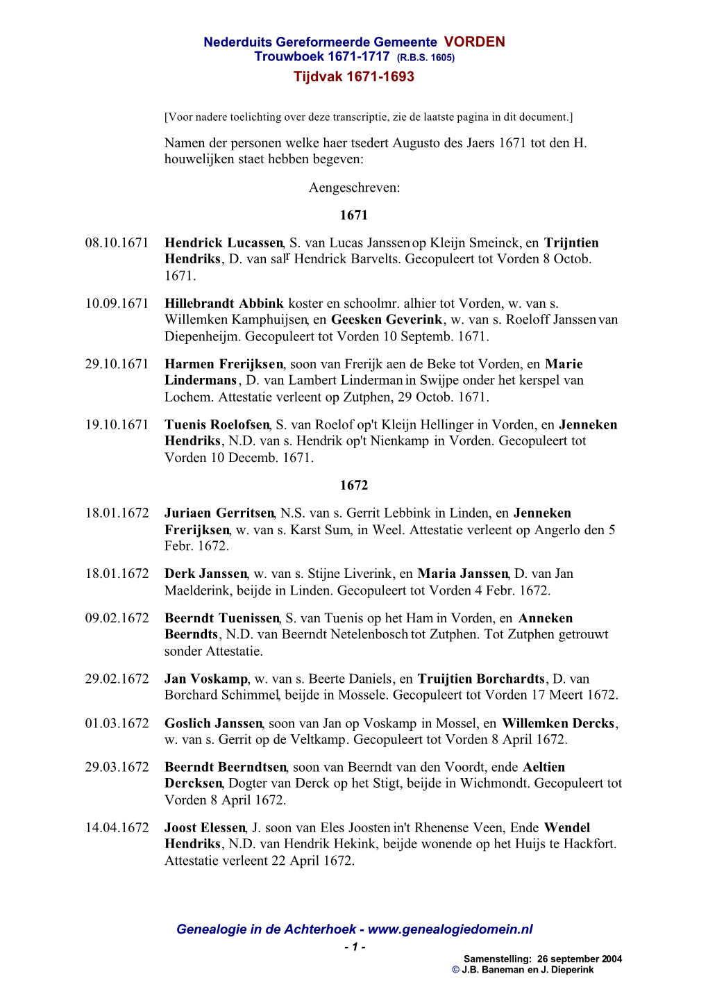 Tijdvak 1671-1693 Namen Der Personen Welke Haer Tsedert