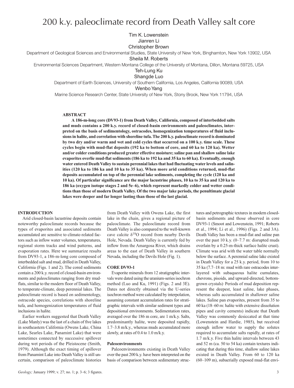 200 K.Y. Paleoclimate Record from Death Valley Salt Core