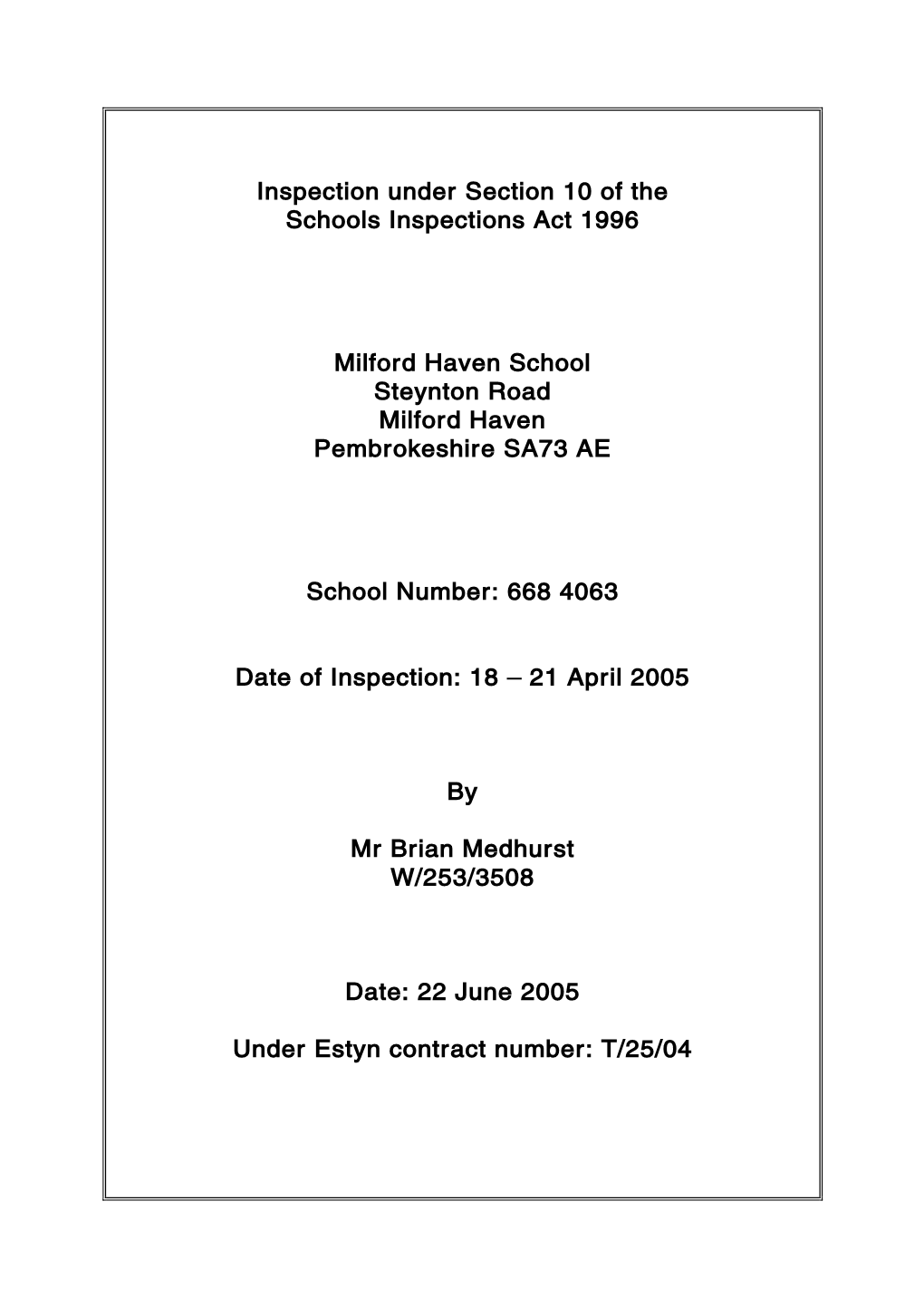 Inspection Report April 2005