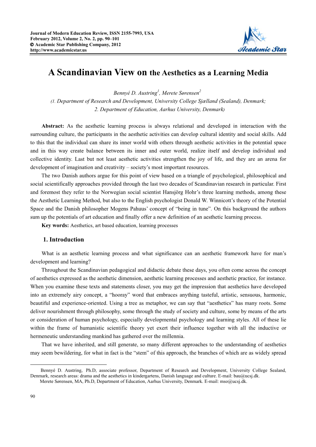 A Scandinavian View on the Aesthetics As a Learning Media