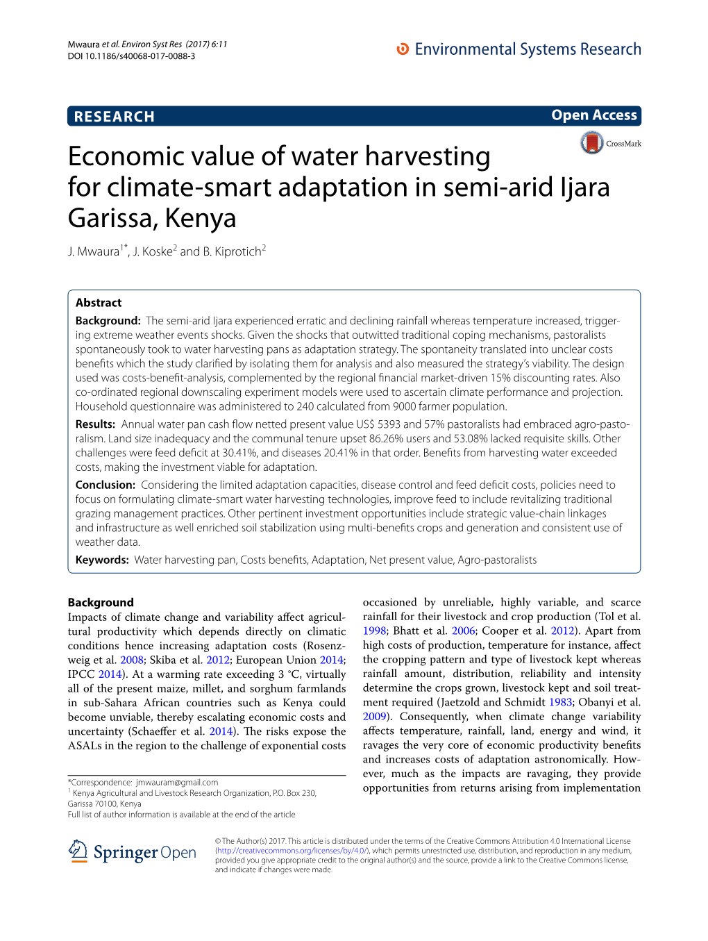 Economic Value of Water Harvesting for Climate-Smart Adaptation in Semi