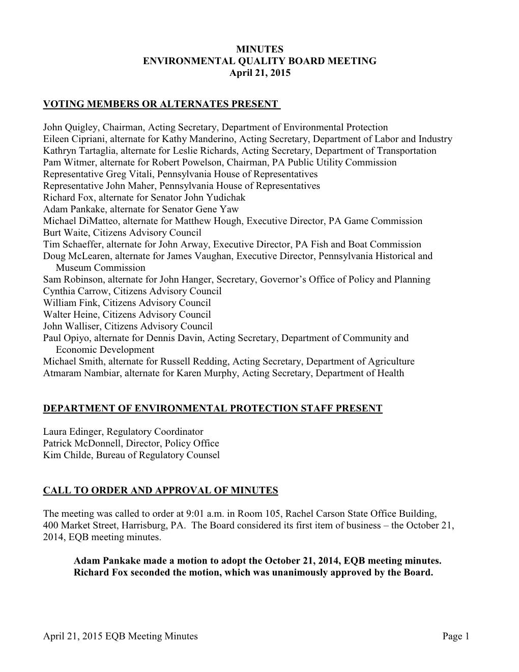 April 21, 2015 EQB Meeting Minutes Page 1 MINUTES