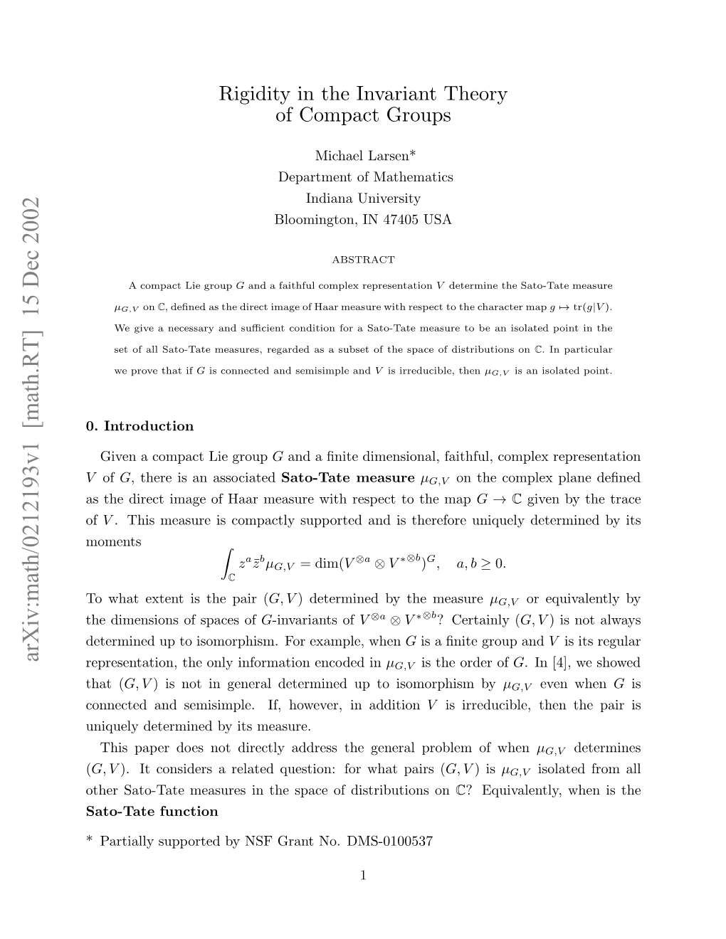 Arxiv:Math/0212193V1 [Math.RT] 15 Dec 2002 .Introduction 0