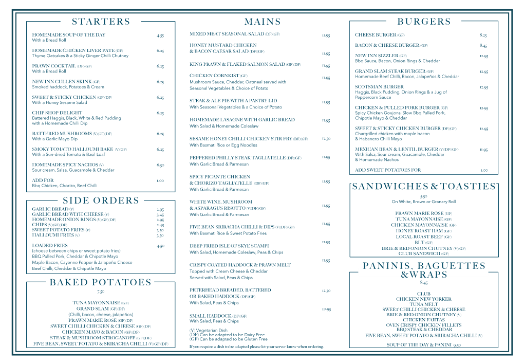 New Inn BAR MENU