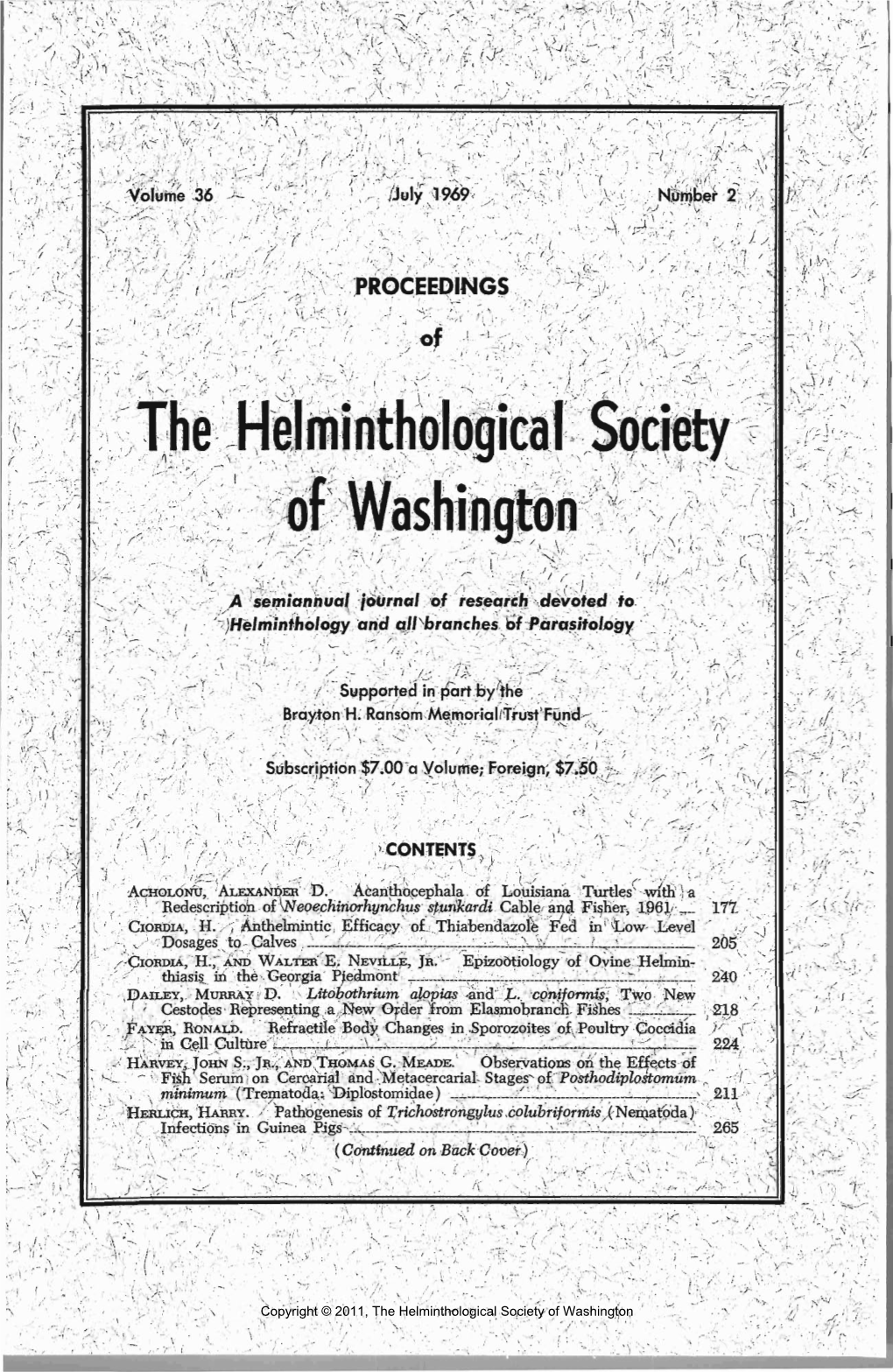 Proceedings of the Helminthological Society of Washington 36(2) 1969