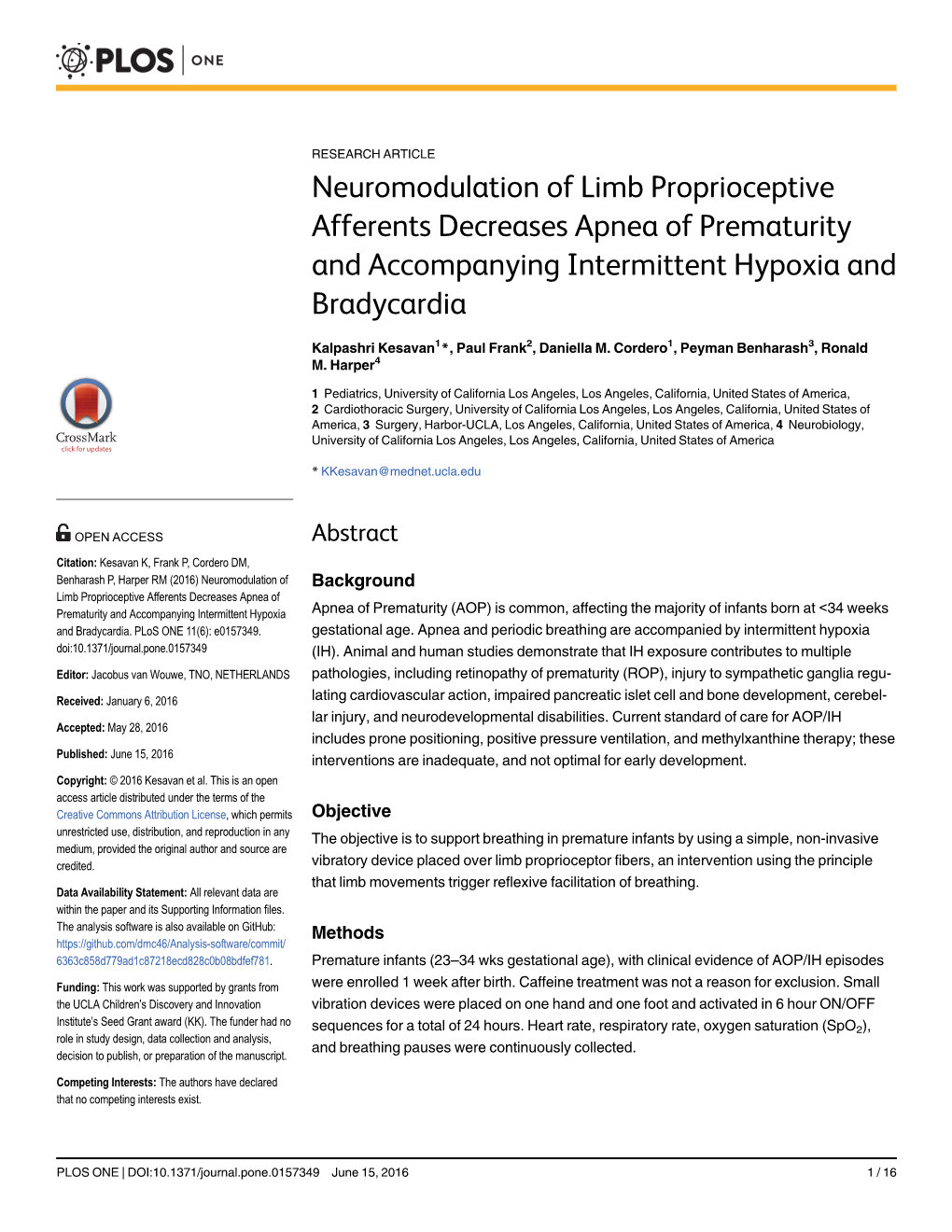 Neuromodulation of Limb Proprioceptive Afferents Decreases Apnea of Prematurity and Accompanying Intermittent Hypoxia and Bradycardia
