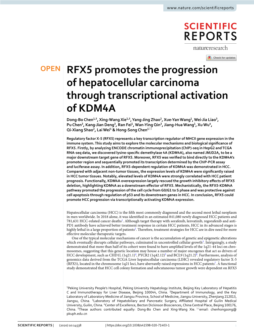 RFX5 Promotes the Progression of Hepatocellular Carcinoma Through